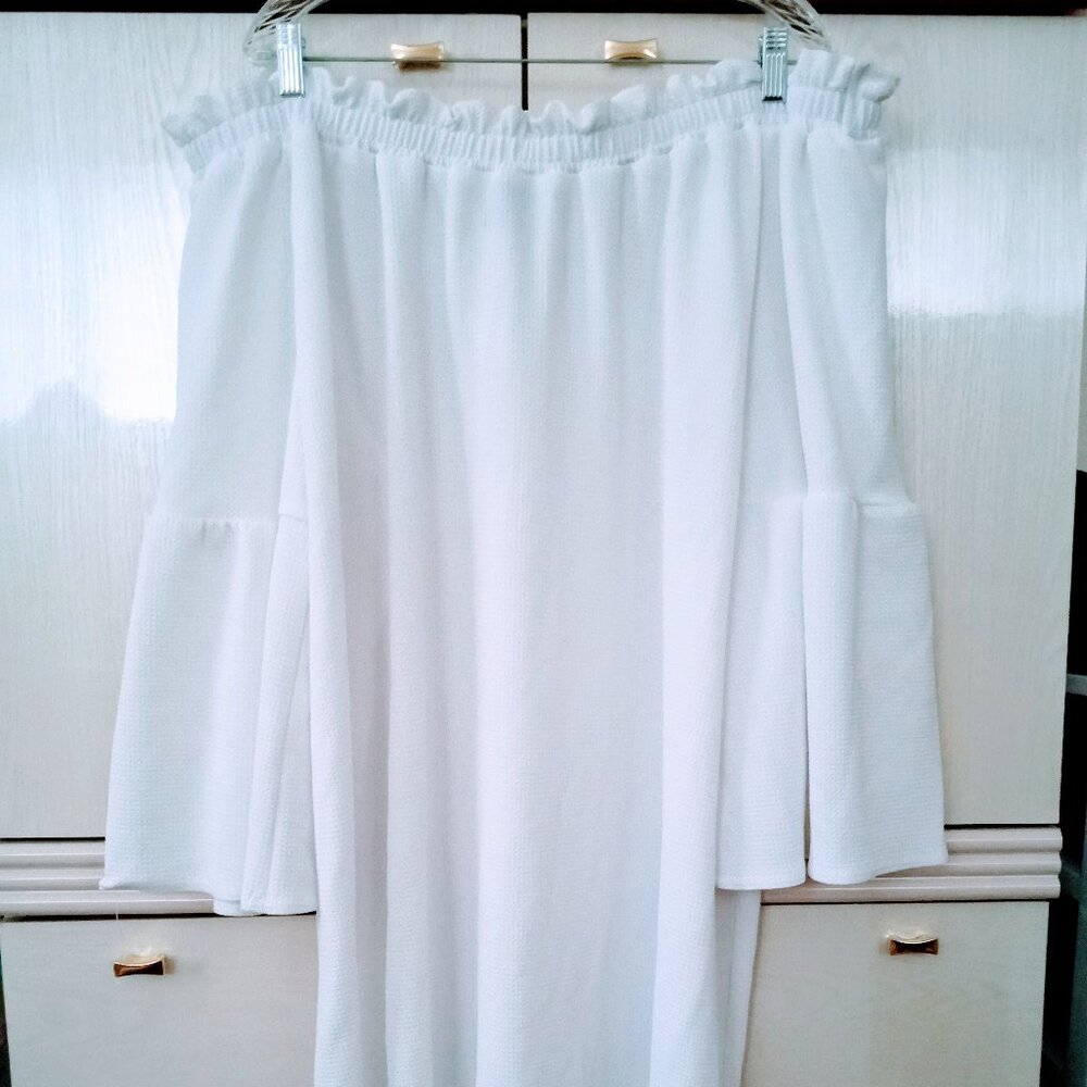 Ashley Stewart PLUS Women's Off Shoulder Textured Shift Dress WHITE SIZE 26/28